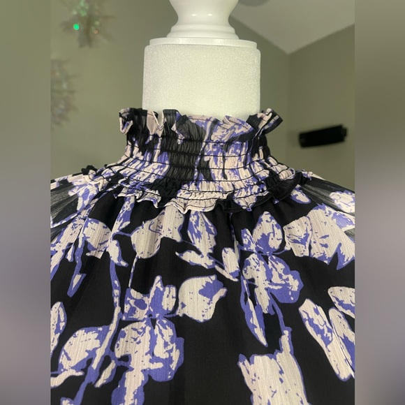 ROMANTIC NWT O.P.T. Black Sheer Purple Floral Patterned Dress Sz XS - Picture 5 of 16